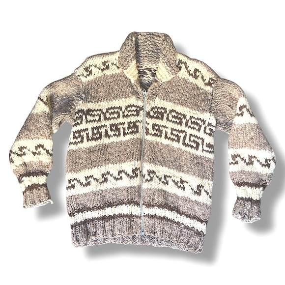 Vintage Hand-Knit Cowichan Style Wool Sweater – Geometric